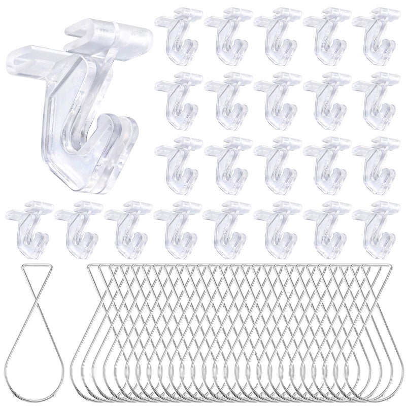 Rustark 30 pcs Drop Ceiling Hanger Kit- 15 pcs Crystal Clear Hinged Polycarbonate T-Bar Clips and 15 pcs Ceiling Tile Hooks for Hanging Plants & Decorations at Classroom, Offices, Hold up to 10lbs - Image 1